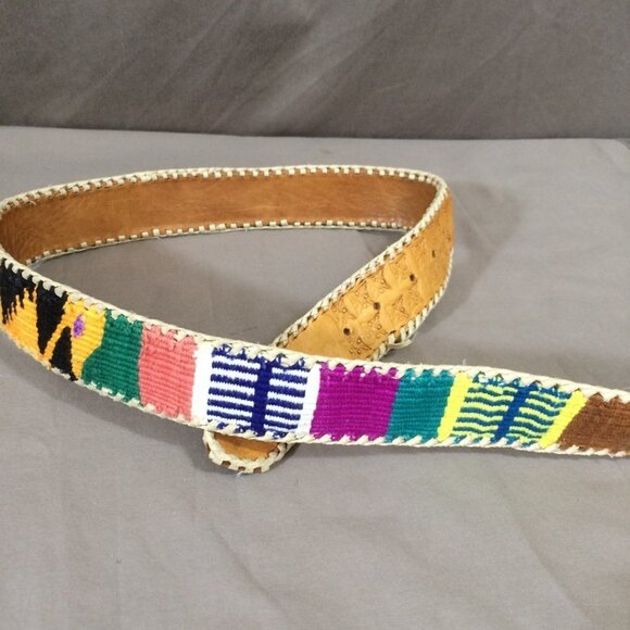 Vintage Belt Woven Fabric and Leather Made in Guatemala 33” - Picture 5 of 7